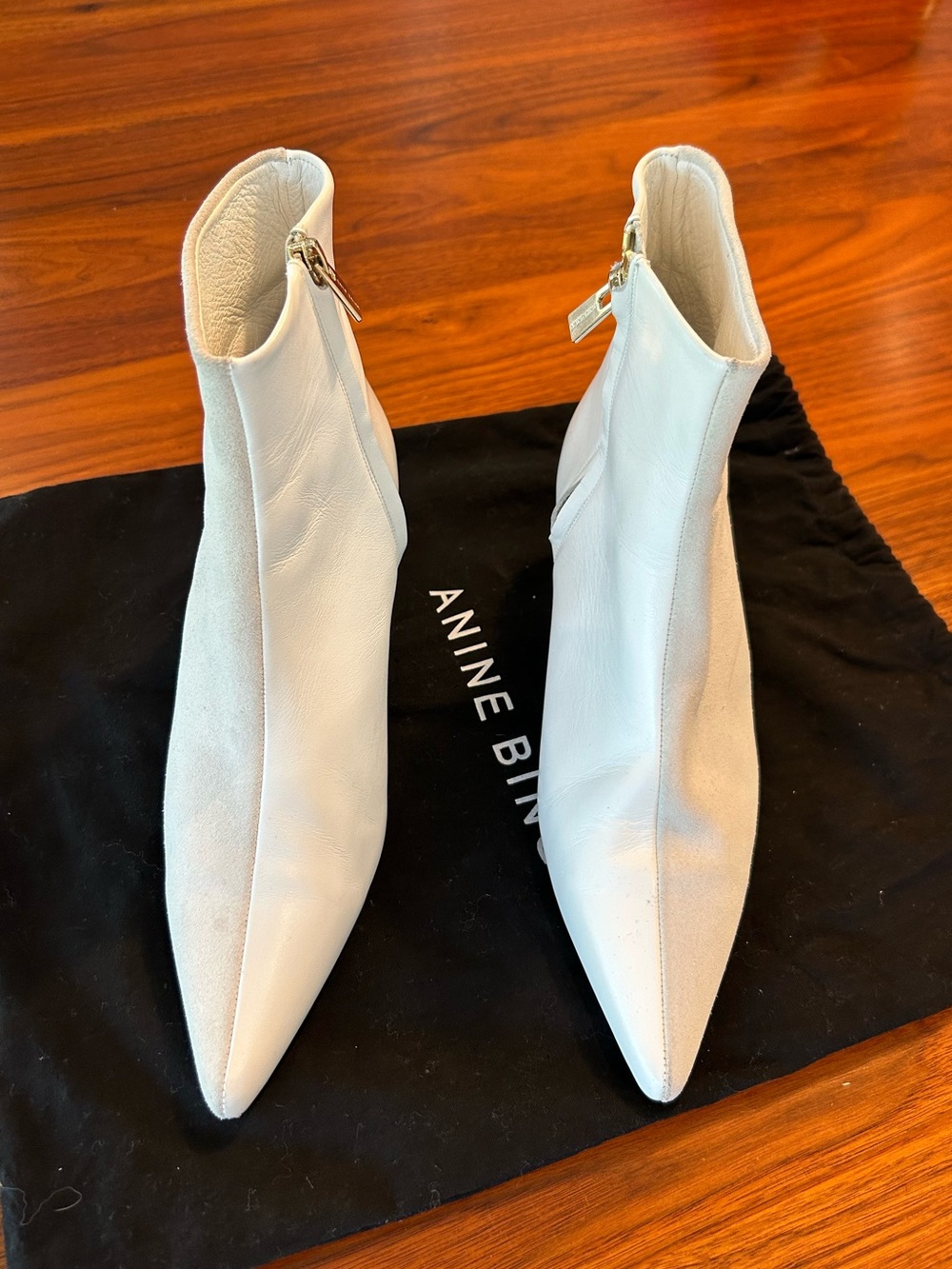 Anine Bing Loren White Pointed Leather & Suede Ankle Boots